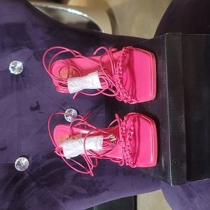 Pink string up heels
